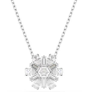 Swarovski Idyllia Pendant, Mixed Cuts, Snowflake, White, Rhodium Plated
