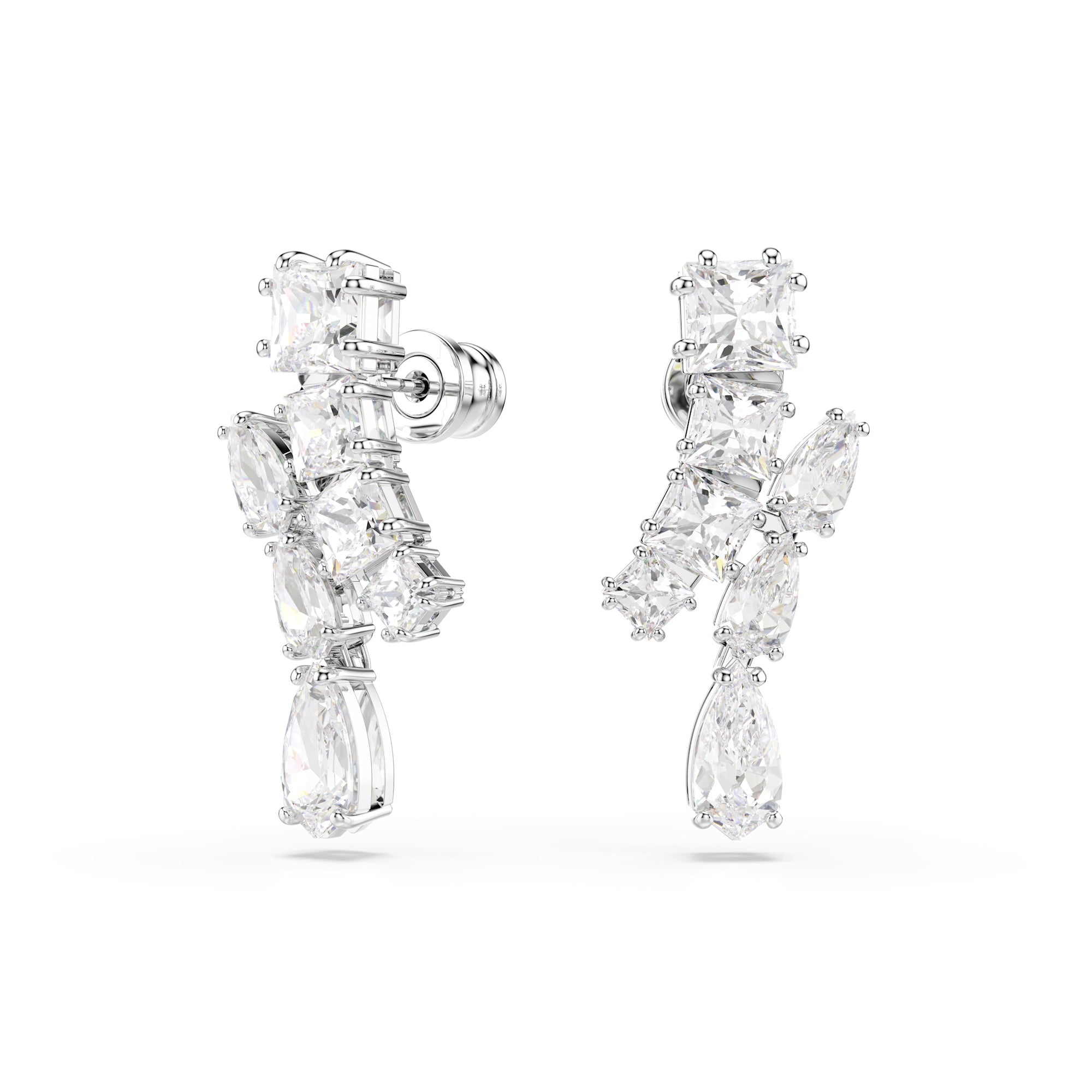 Swarovski Matrix Drop Earrings - Rhodium Plated - White