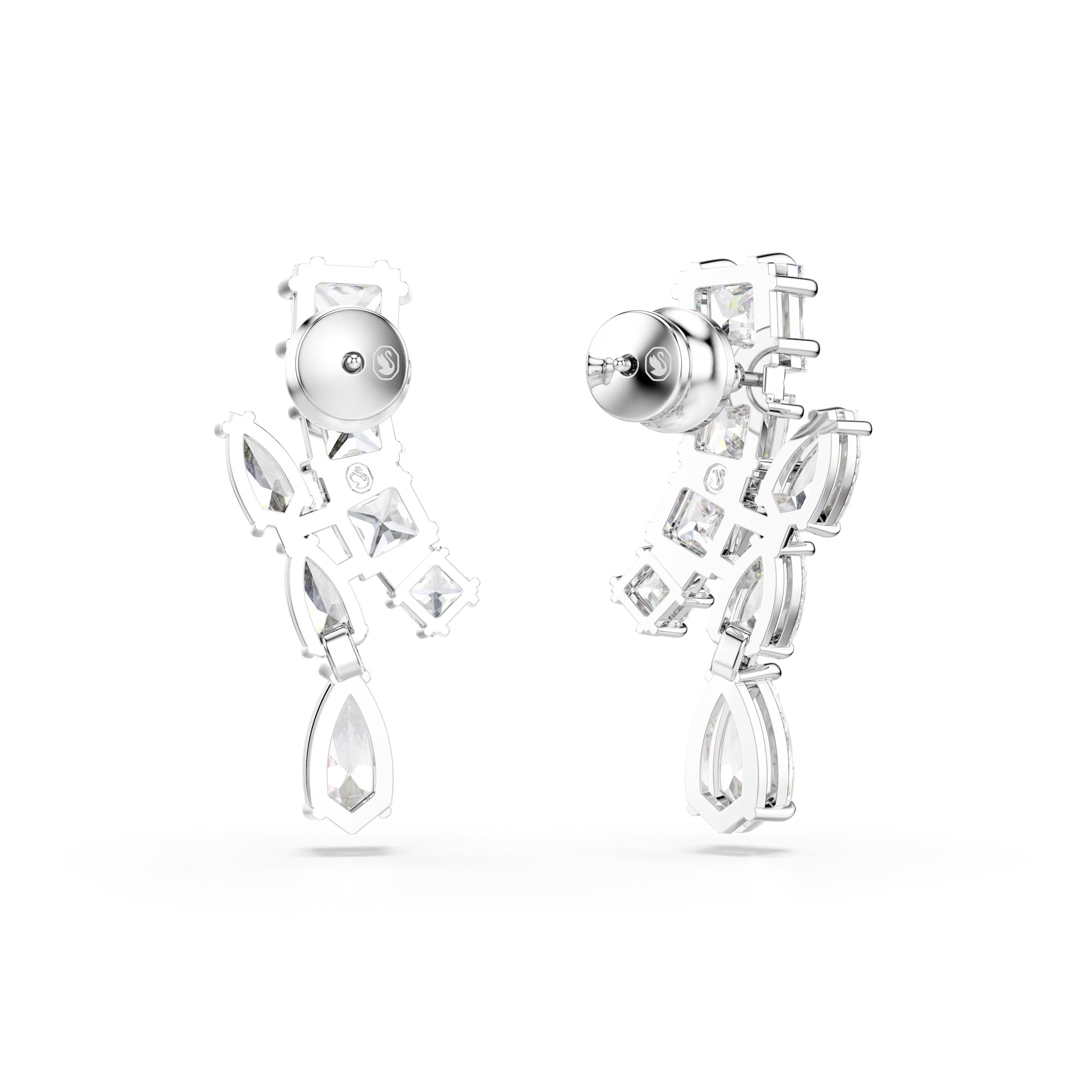 Swarovski Matrix Drop Earrings - Rhodium Plated - White