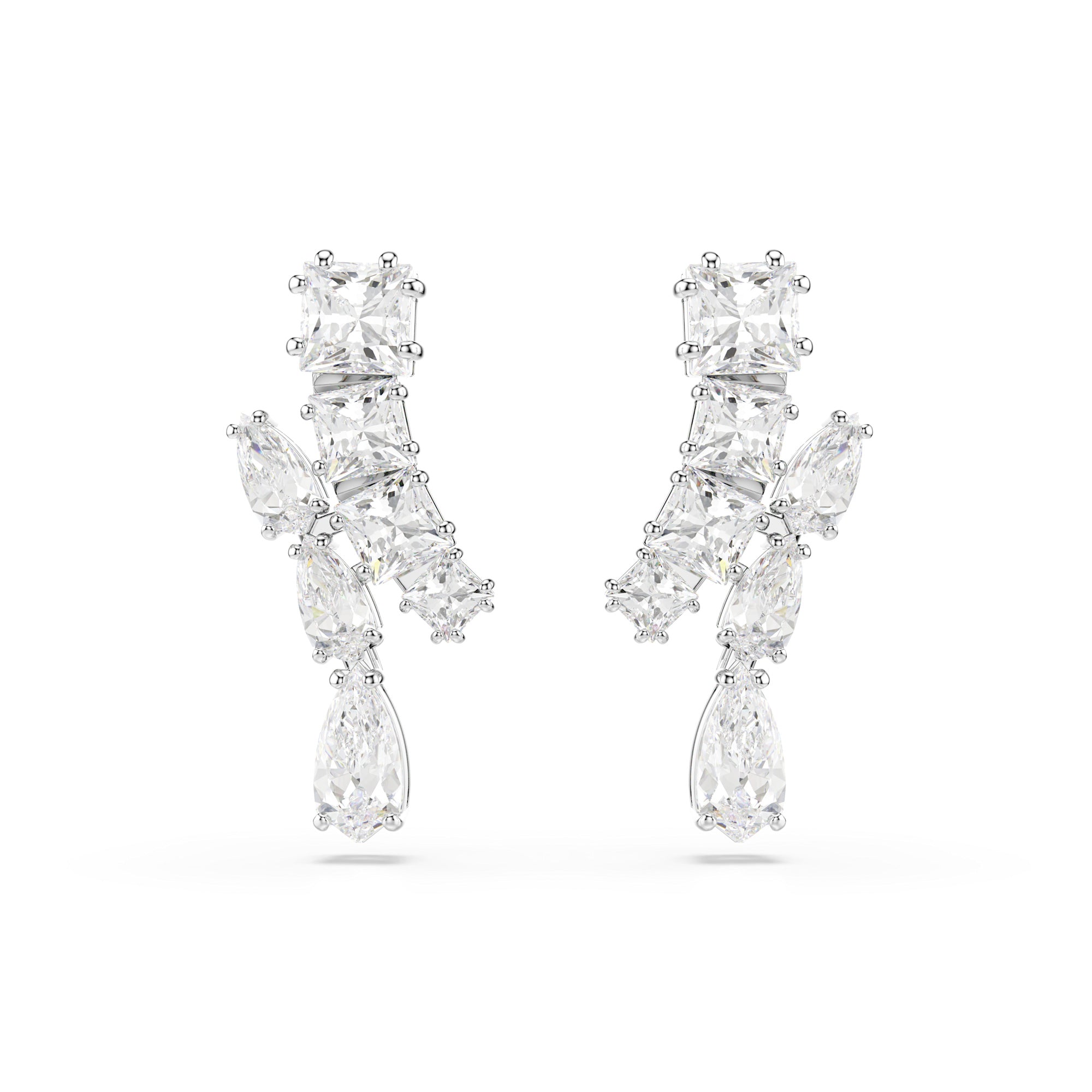 Swarovski Matrix Drop Earrings - Rhodium Plated - White