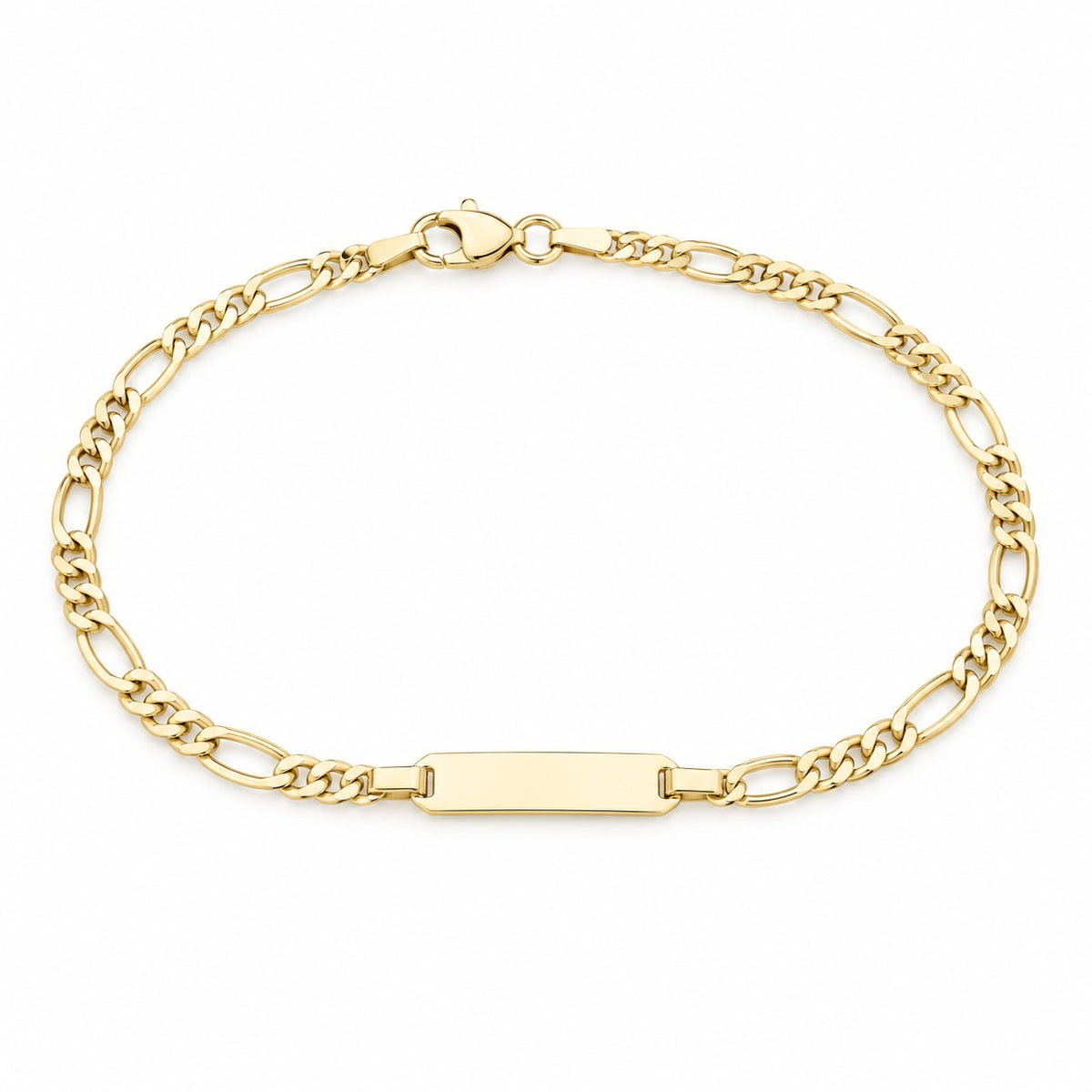 9ct Yellow Gold 1x3 Figaro Link Identity Bracelet 5.75 Inch