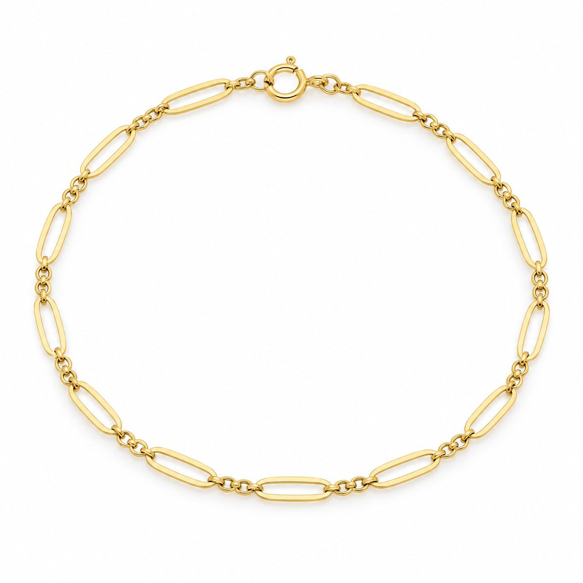 9ct Yellow Gold Long and Cable Link Bracelet 7.5 Inch