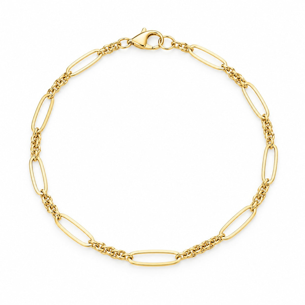 9ct Yellow Gold Long and Cable Link Bracelet 7.5 Inch