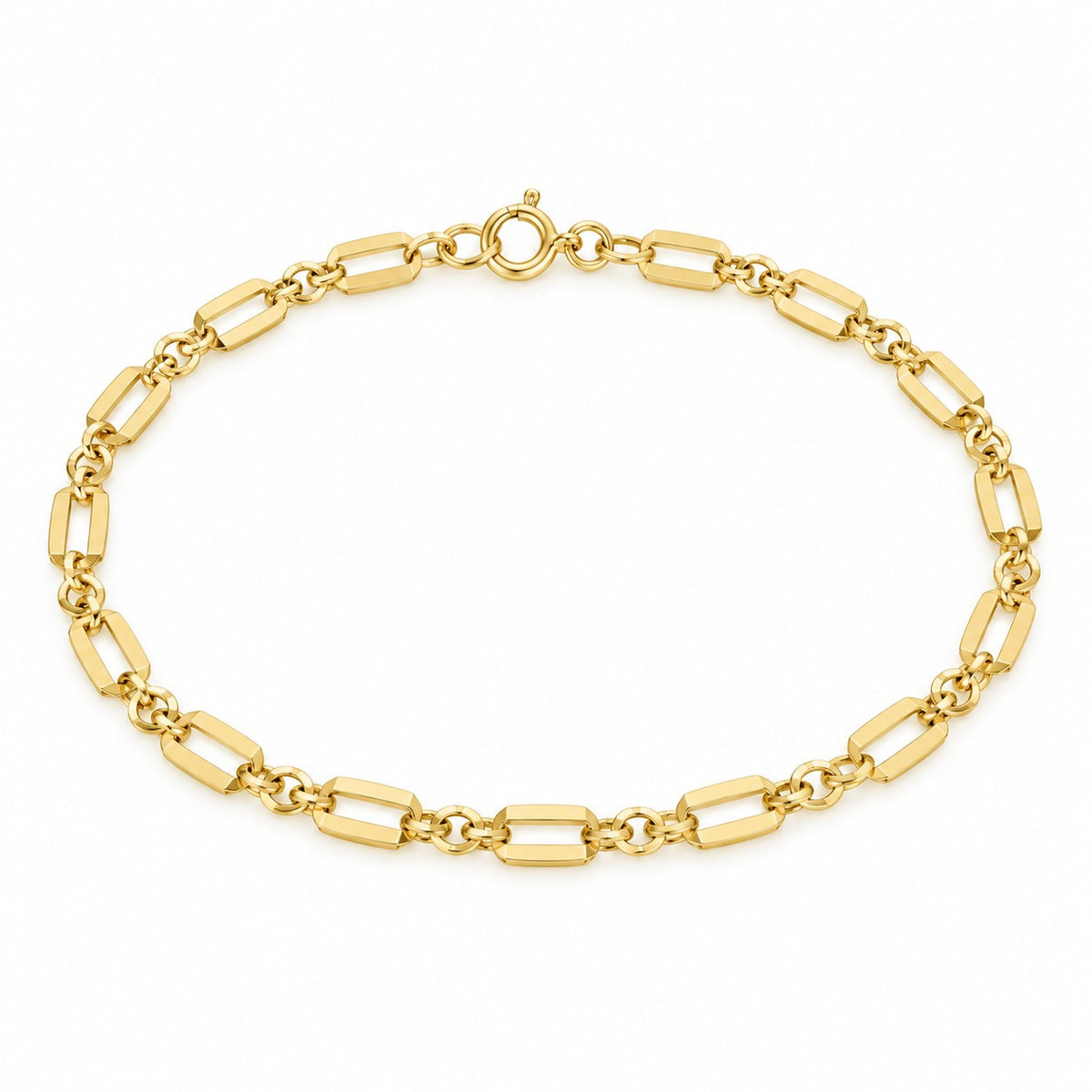 9ct Yellow Gold Rectangular And Cable Link Bracelet 7.5'