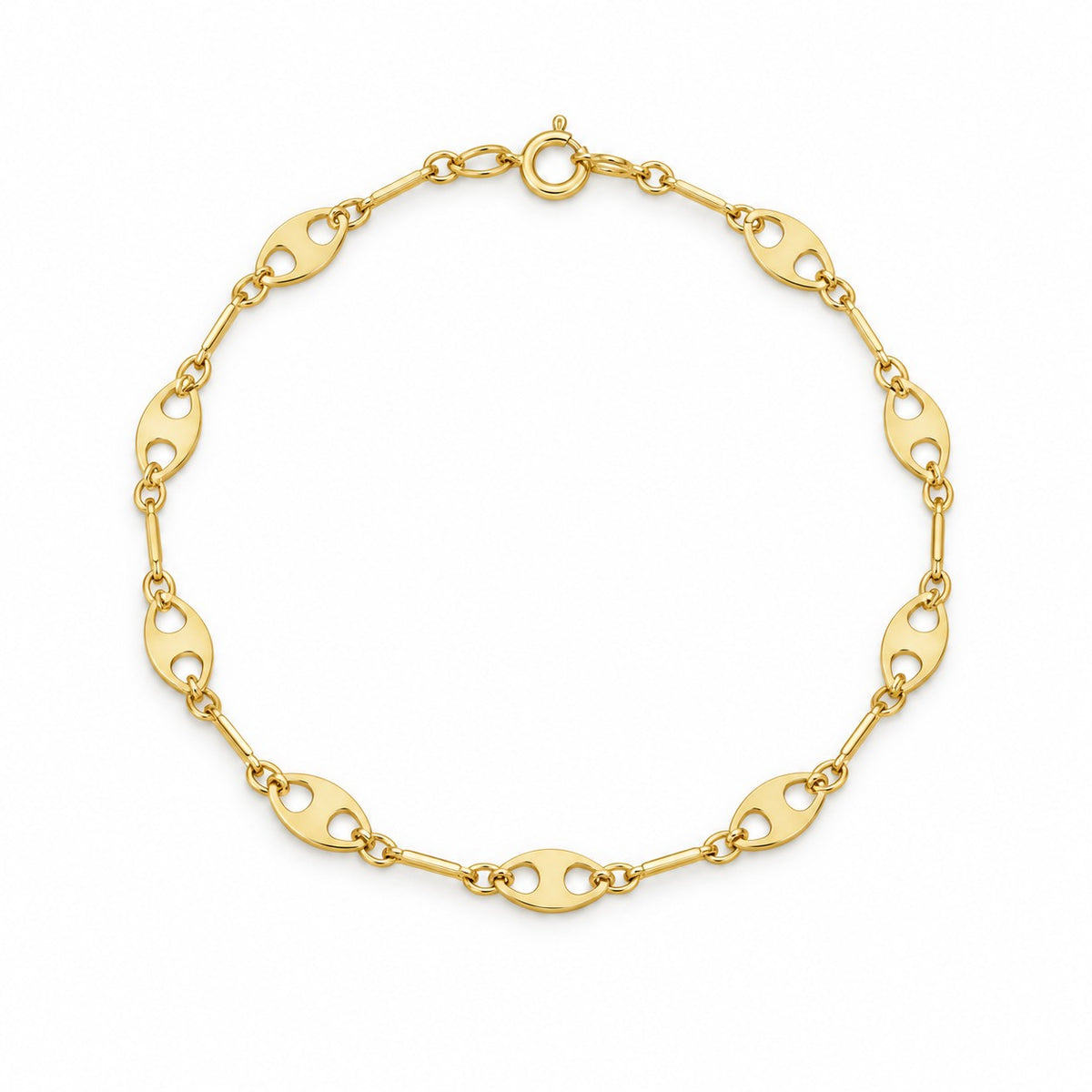 9ct Yellow Gold Anchor & Paper Link Bracelet 7.5'