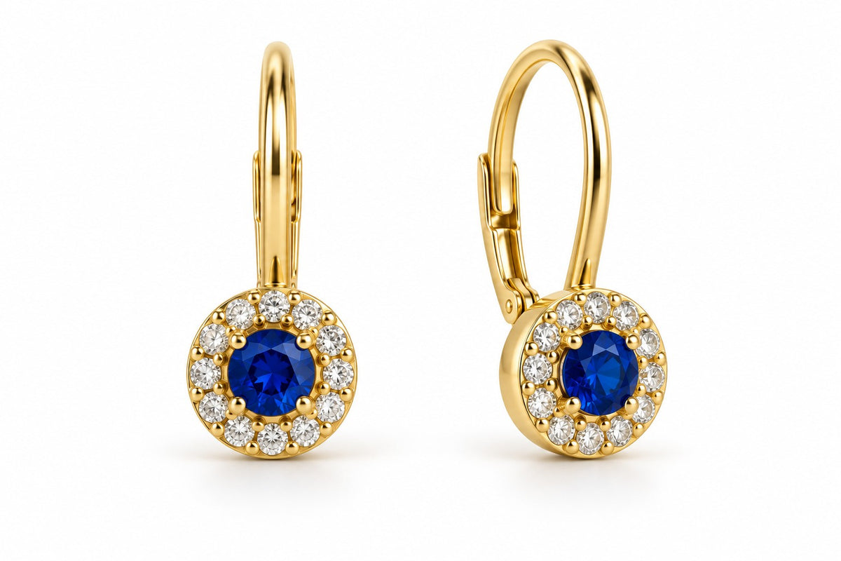 9ct Yellow Gold Created Sapphire and CZ Drop Earrings