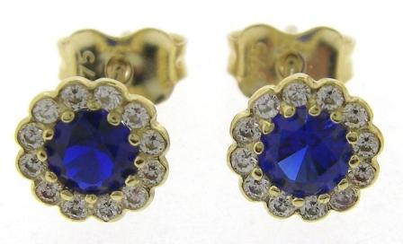 9ct Yellow Gold Created Ruby & CZ Stud Earrings