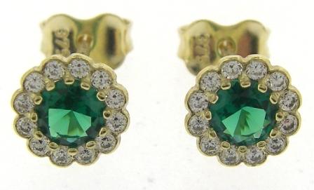 9ct Yellow Gold Created Emerald & CZ Cluster Stud Earrings