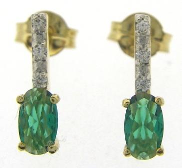 9ct Yellow Gold Created Emerald & CZ Stud Earrings