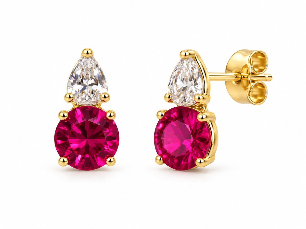 9ct Yellow Gold Created Ruby & CZ Stud Earrings