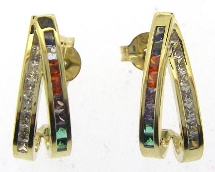 9ct Yellow Gold Created Ruby & CZ 10mm Hoop Earrings