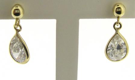 9ct Yellow Gold Created Ruby and CZ Drop Earrings