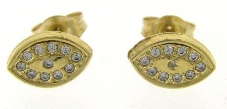 9ct Yellow Gold Circle Leaf Stud Earrings with Marquise CZ