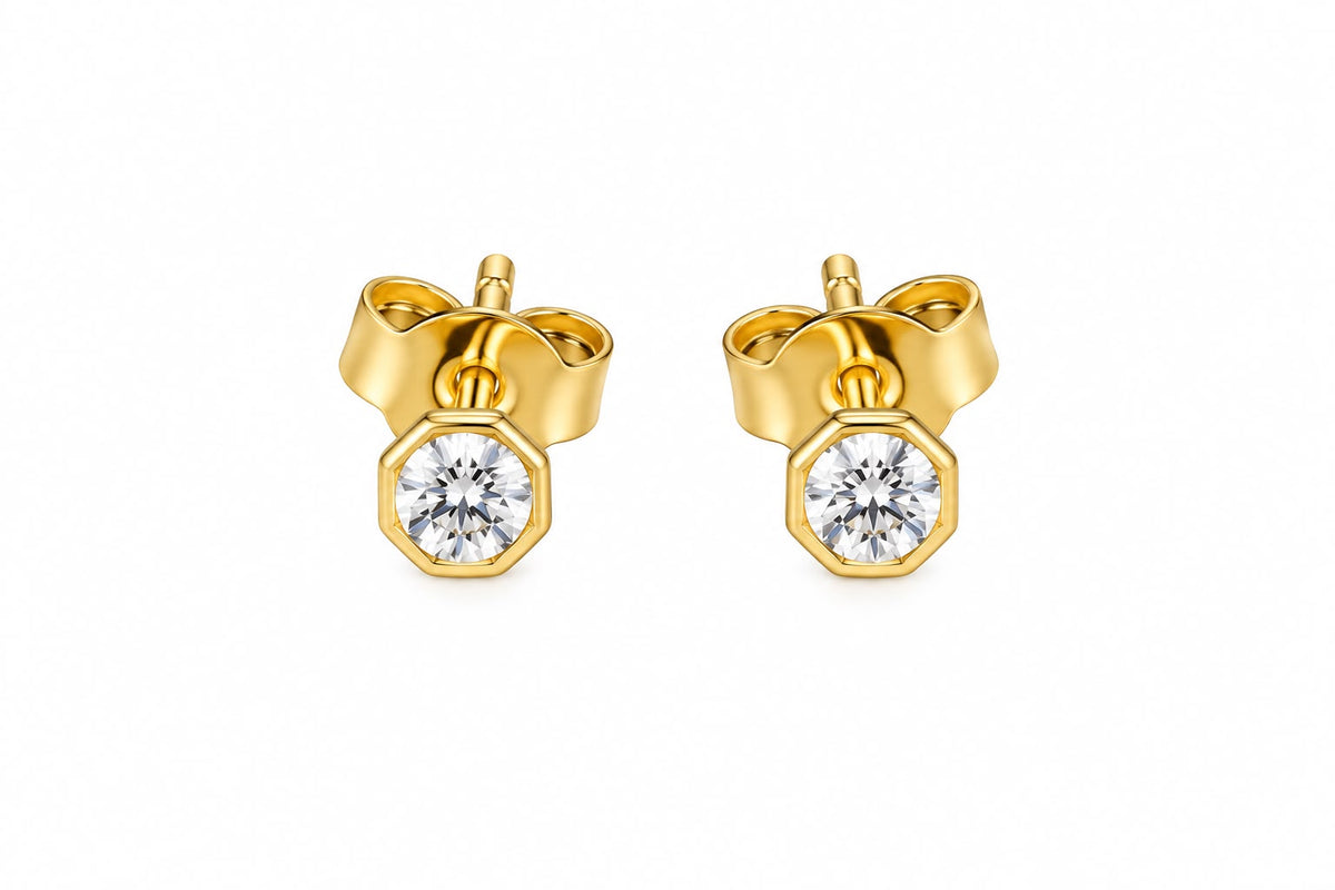 9ct Yellow Gold Hexagonal CZ Stud Earrings