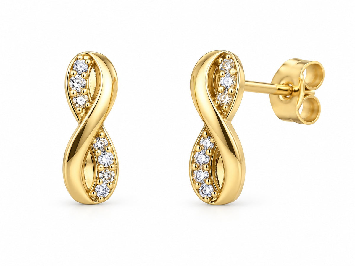 9ct Yellow Gold Cubic Zirconia Infinity Stud Earrings