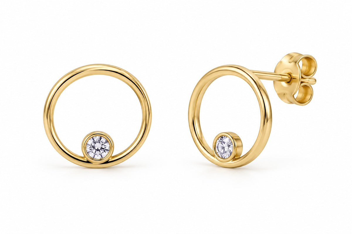 9ct Yellow Gold Cubic Zirconia Circle Stud Earrings