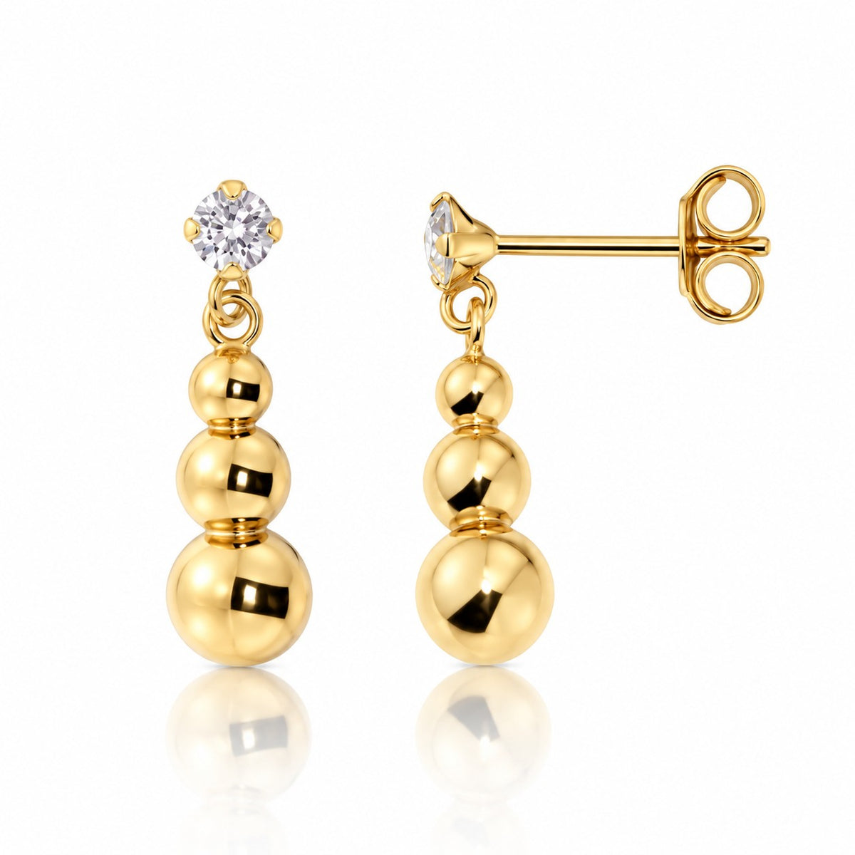 9ct Yellow Gold Ball Drop CZ Earrings