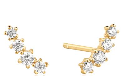 Ania Haie Gold Plated Cubic Zirconia Climber Stud Earrings