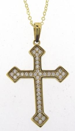 9ct Yellow Gold Cubic Zirconia Cross & Chain 16 to 18 inches Necklace