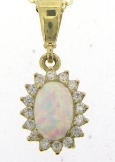9ct Yellow Gold Created Opal and CZ Cluster Pendant