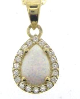 9ct Yellow Gold Pear Created Opal And Cubic Zirconia Cluster Pendant