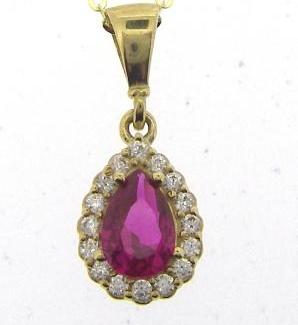 9ct Yellow Gold Created Pear RU & Cubic Zirconia Pendant 16 to 18 inches Chain Pendant Necklace