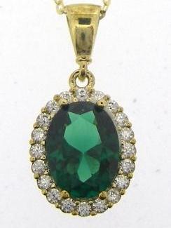 9ct Yellow Gold Created Oval EM & Cubic Zirconia Pendant 16 to 18 inches Chain Pendant Necklace