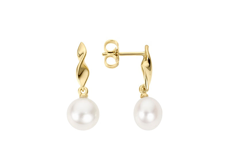Elegant 9ct Yellow Gold Fresh Water Pearl Drop Earrings
