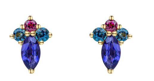 9ct Yellow Gold Created Ruby and CZ Round Cluster Stud Earrings