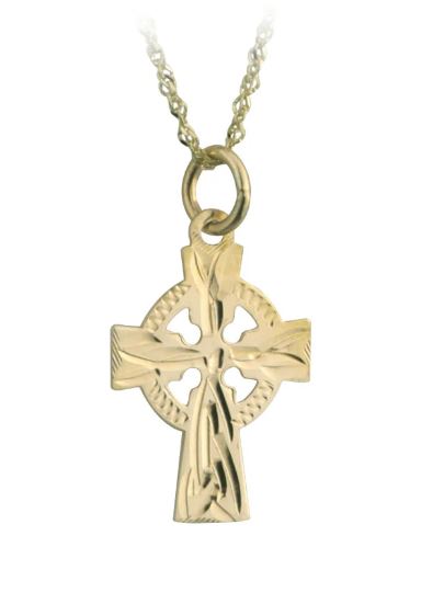 10ct Yellow Gold Engraved Celtic Cross Pendant