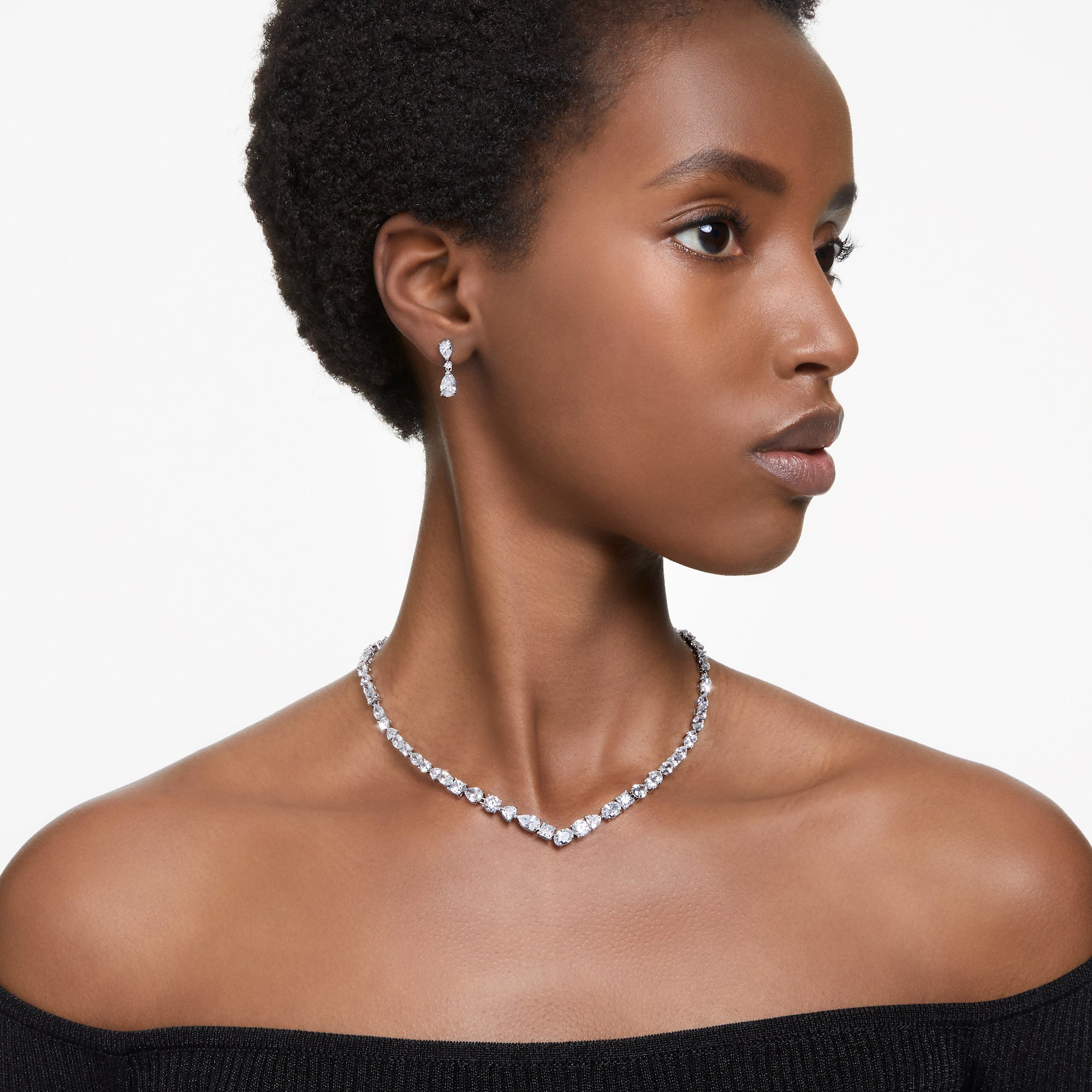 Swarovski Mesmera Set - Rhodium Plated - White Jewellery Sets Necklace