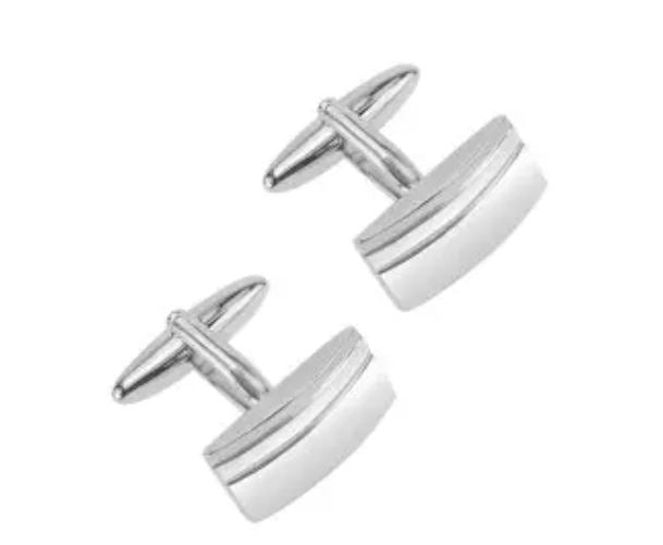 Classic Curved Rhodium Plated Cufflinks Charm