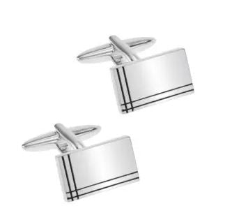 Mens Rhodium Plated Rectangular Cufflinks with Elegant Black Line