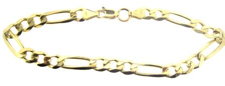 Vintage 9ct Yellow Gold 1x3 Figaro Link Bracelet 8.5'