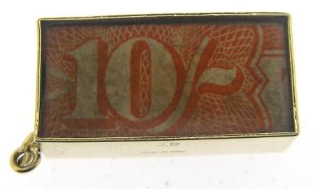 Vintage 9ct Yellow Gold 10 Shilling Note Charm 'IN EMERGENCY BREAK GLASS'