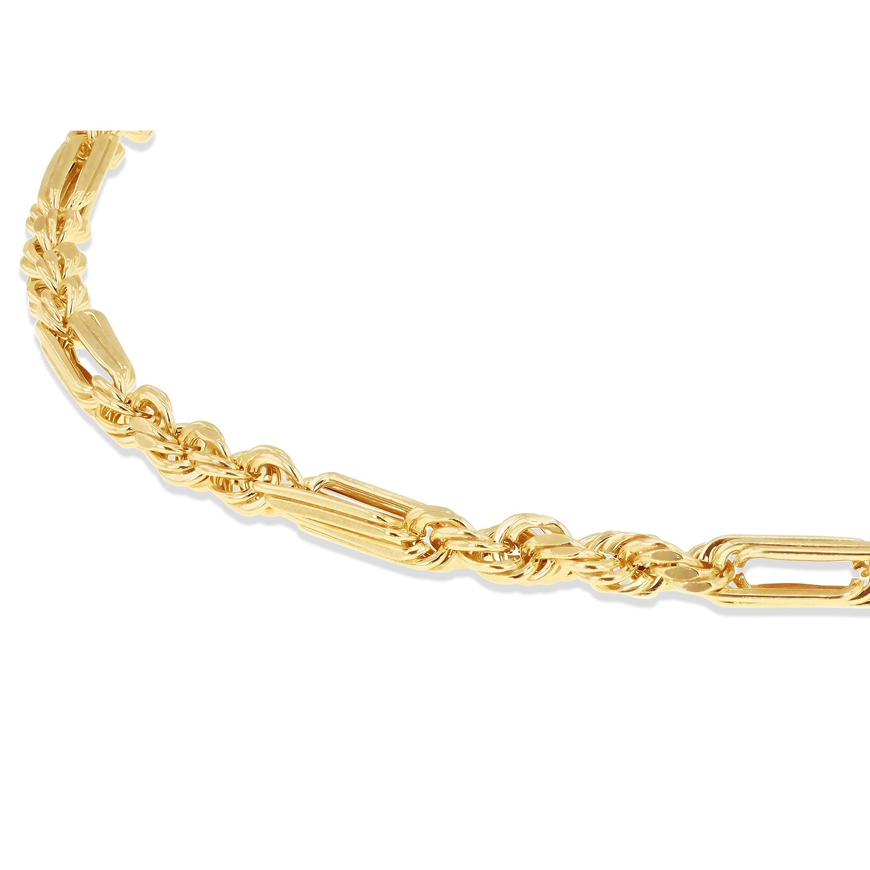 9ct Yellow Gold Hollow Diamond Cut Figarope Bracelet 7.25 Inch