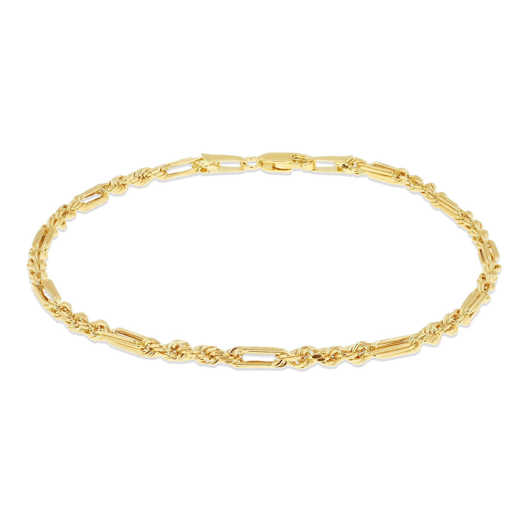 9ct Yellow Gold Hollow Diamond Cut Figarope Bracelet 7.25 Inch