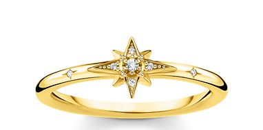 Thomas Sabo Yellow Gold Plated Sterling Silver Star Ring with Cubic Zirconia