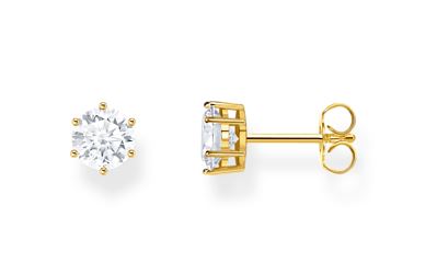 Thomas Sabo Sterling Silver Yellow Gold Plated Round 6 Claw Stud Earrings with Cubic Zirconia