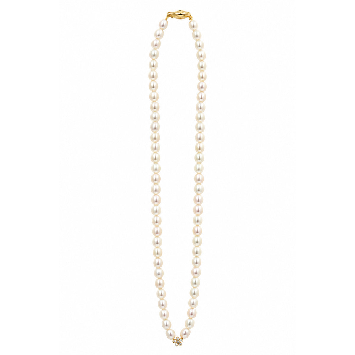 9ct Yellow Gold Freshwater Pearl and Diamond Flower Necklace