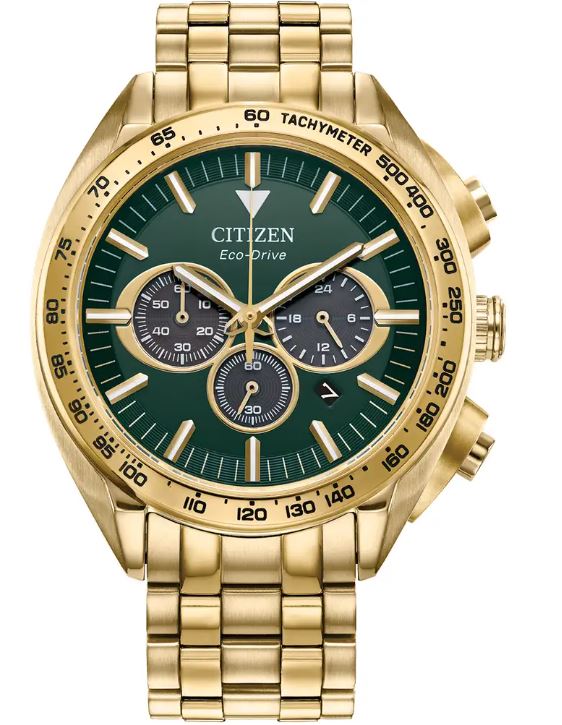 Citizen Carson Chronograph - Green Dial, Gold Bracelet, 43mm