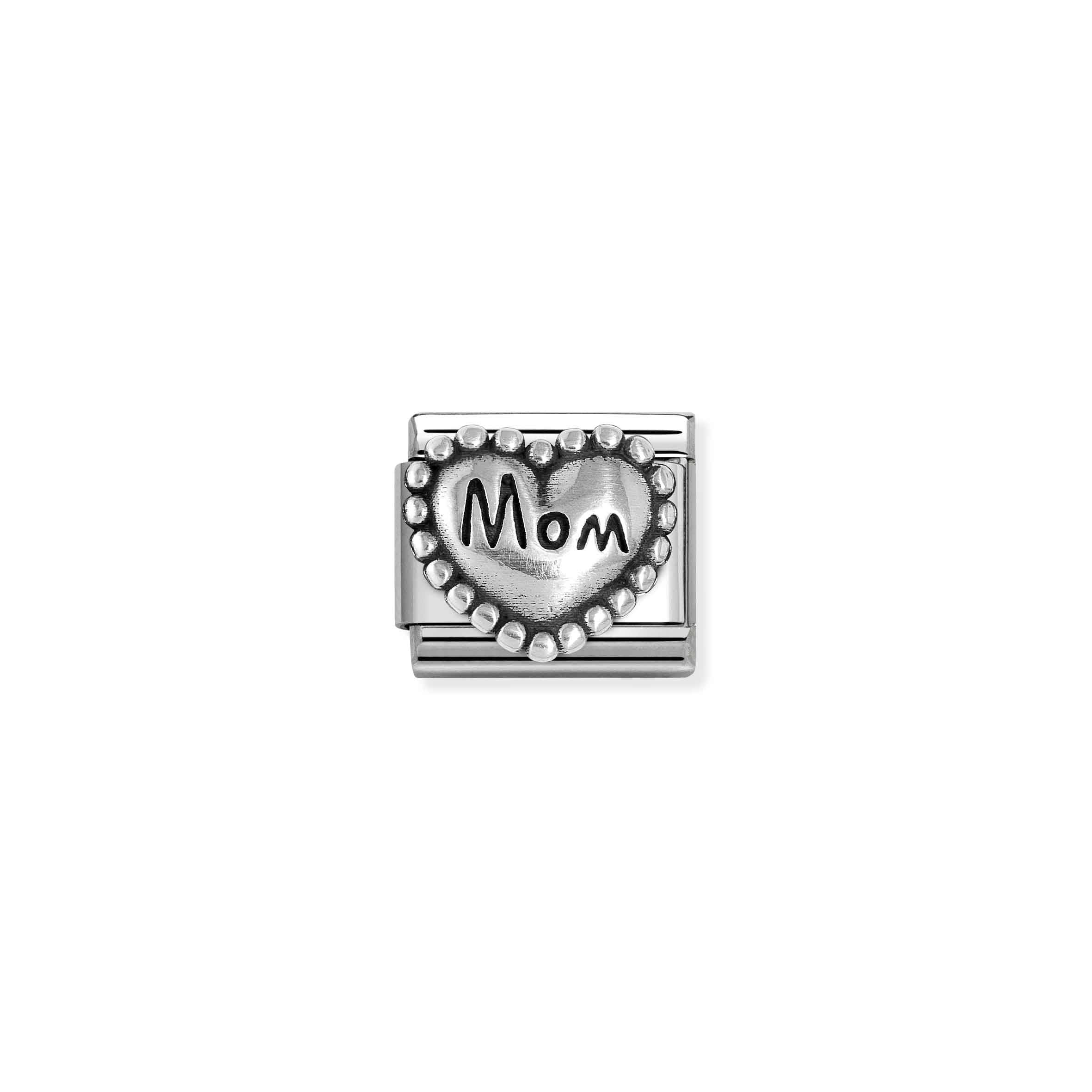 Nomination Composable Classic 'Mom' Heart Link in Stainless Steel & Sterling Silver