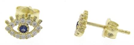 9ct Yellow Gold Diamond Set Zigzag Half Creole Stud Earrings