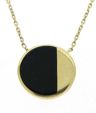 9ct Yellow Gold Black Enamel Circle Necklace