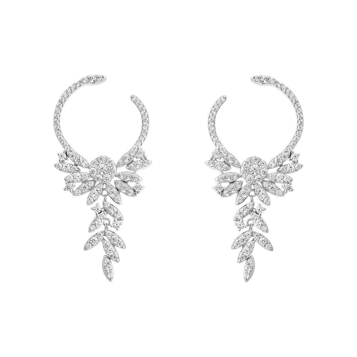Sterling Silver Cubic Zirconia Open Circle Chandalier Drop Earrings