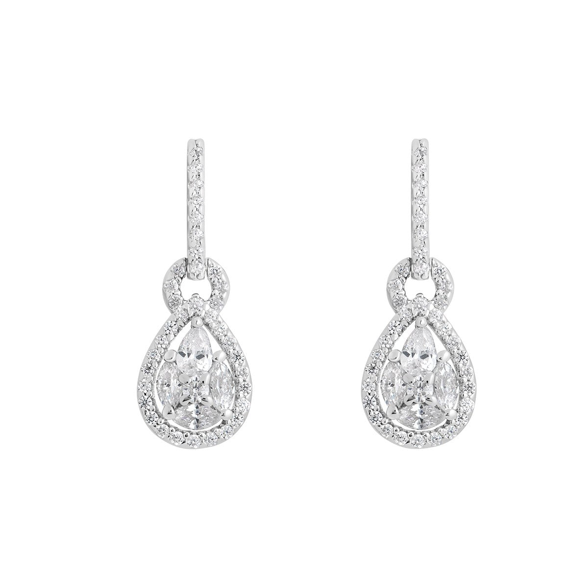 Sterling Silver Cubic Zirconia Pear Cluster Drop Earrings