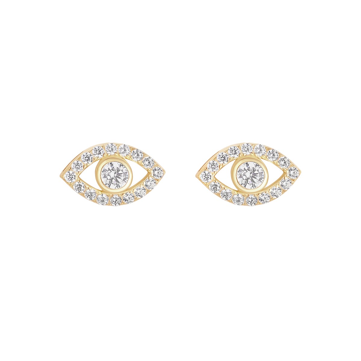 Sterling Silver Yellow Gold Plated Cubic Zirconia Evil Eye Stud Earrings