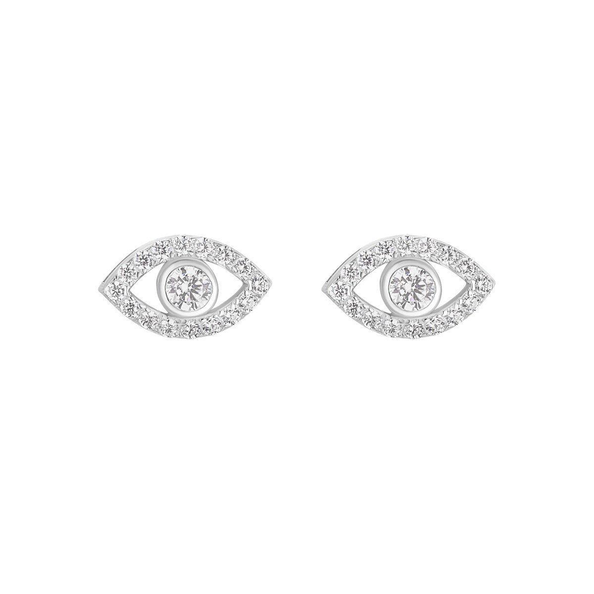 Sterling Silver Cubic Zirconia Evil Eye Stud Earrings