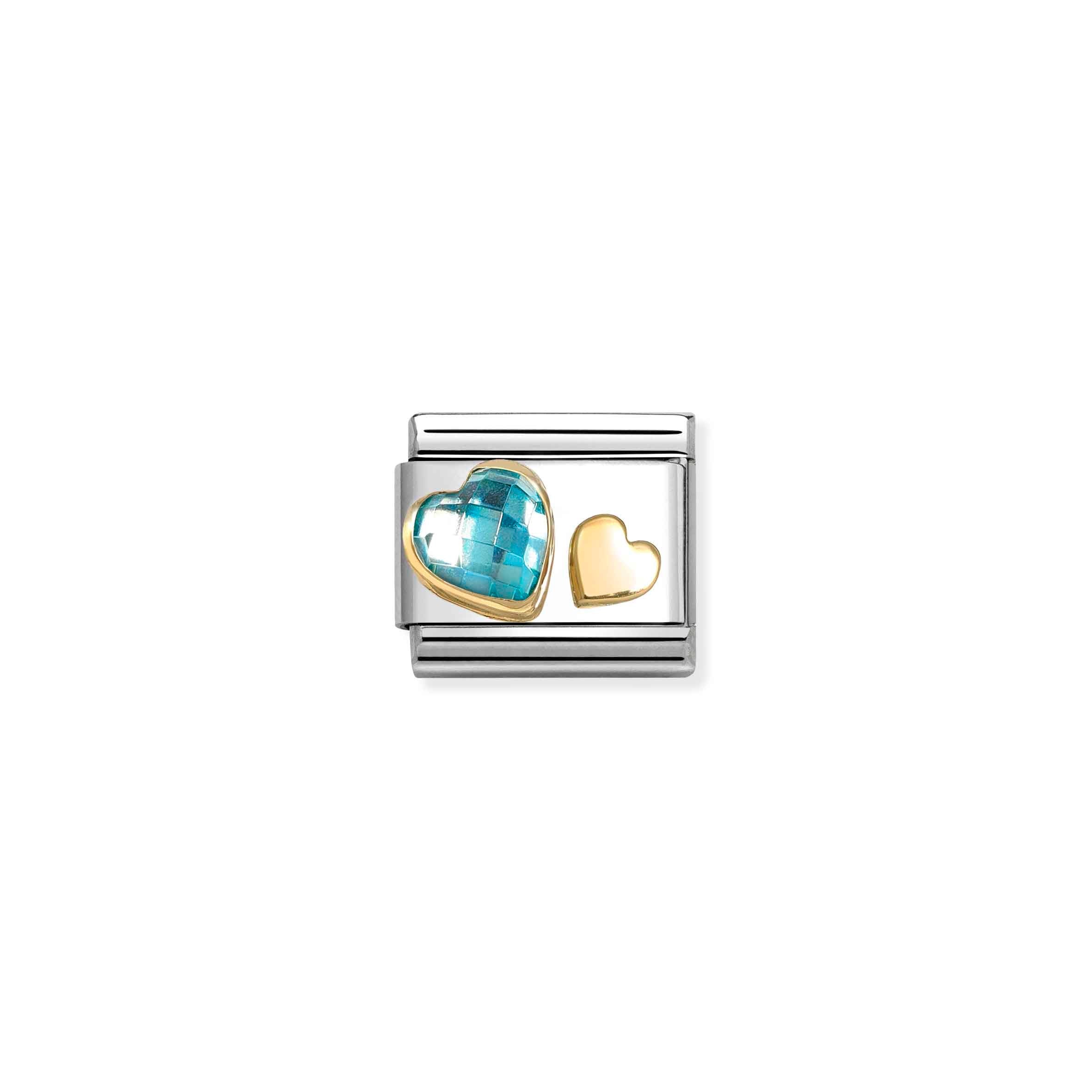 Nomination Composable Classic Faceted Light Blue Cubic Zirconia Heart Charm - Stainless Steel & Yellow Gold