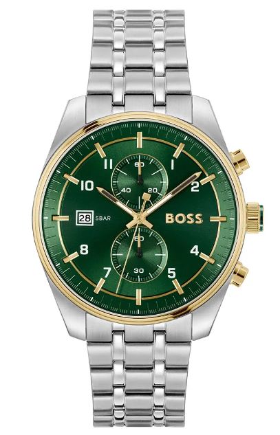 Hugo Boss Skytraveller Chronograph 44mm Green Dial Quartz Mens Watch